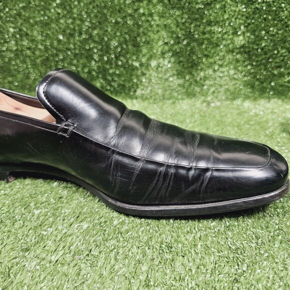 Prada Black Leather Slip On Loafers Dress Shoes Italy Mens SiE US 11.5 EU 10.5 - Picture 12 of 16